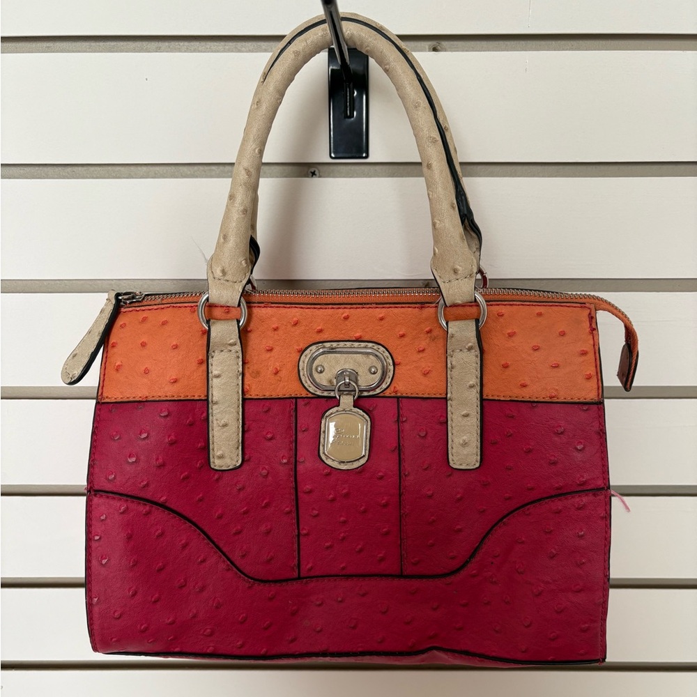 Guess Pink & Orange Top Handle Purse With Crossbody Strap
